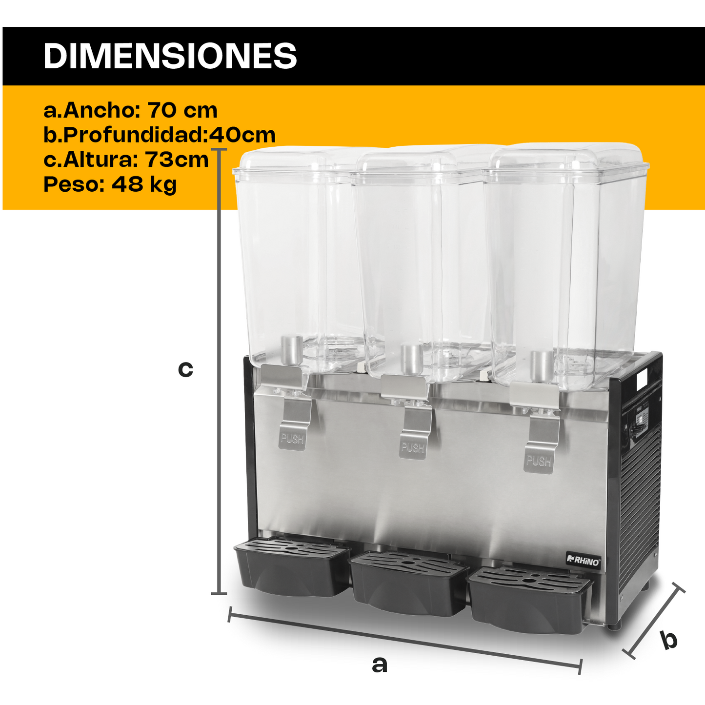 Dispensador de Bebidas Frías 3 Tanques Rhino DISBEF-3T