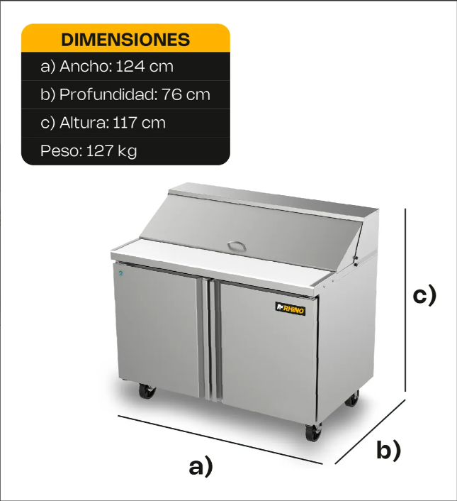 Mesa refrigerada de preparación 13.3 pies Rhino MERSAL-48