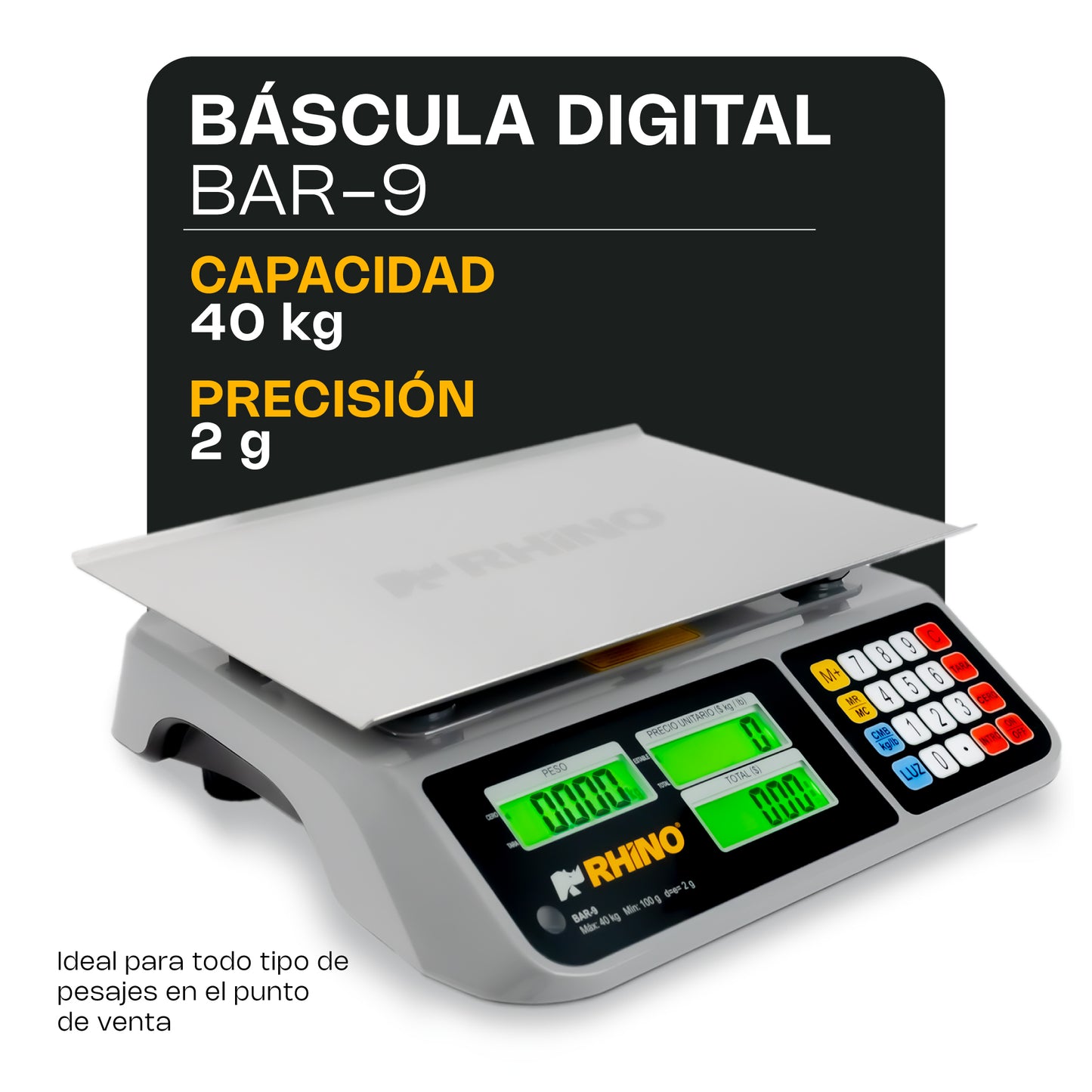 Báscula Electrónica Multifunciones con Puerto USB 40 kg BAR-9
