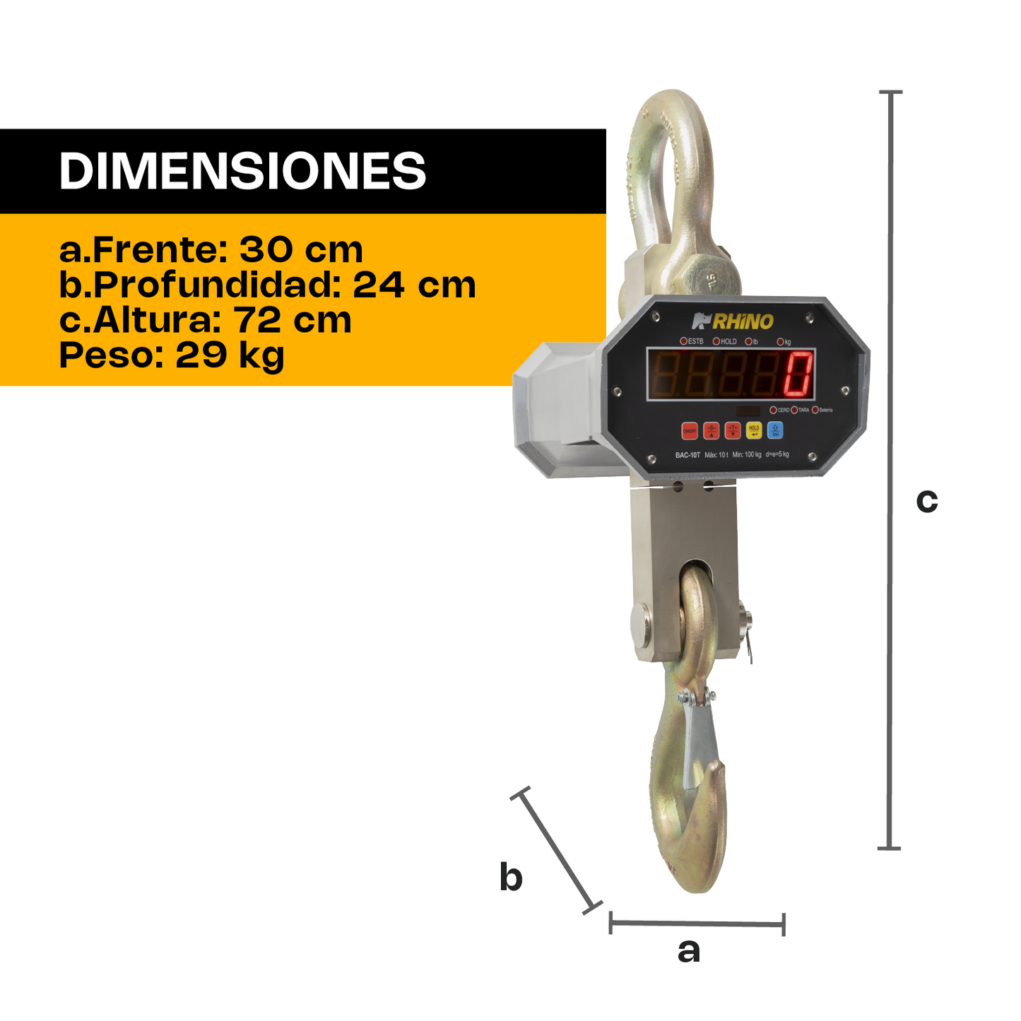 Báscula Electrónica Colgante Rhino BAC-10T