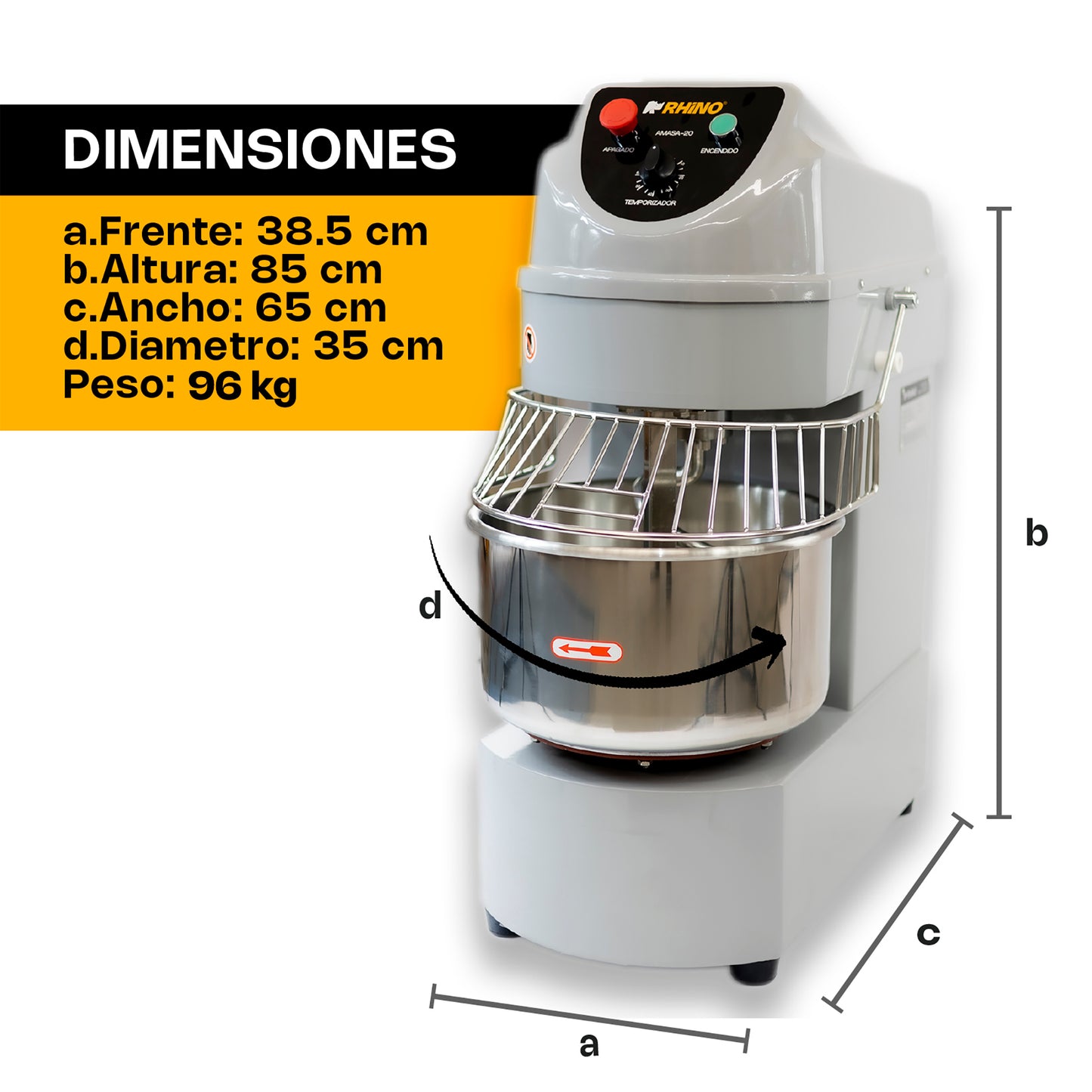 Amasadora Industrial de 20 Litros Rhino AMASA-20